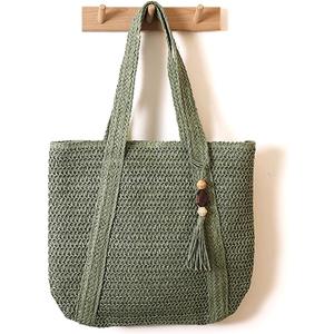 Large Straw Woven Bag for women, Straw Beach Tote Bag with Tassels, Boho Summer Shoulder Handbags for Vacation