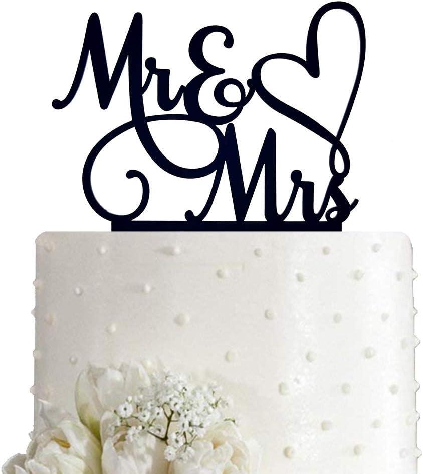 Mr and Mrs Cake Topper, Bride and Groom Sign Wedding/Engagement Cake Toppers Decoration, Black Acrylic