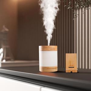 Bamboo Cool Mist Humidifier with Phone Stand, 400ml Ultrasonic Mini Humidifier, Quiet Desktop with Dual LED Night Light, USB-C Portable, Auto Shut-Off for Bedroom, Office, Travel