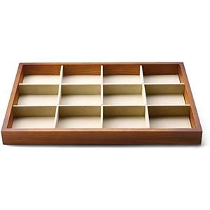 Oirlv 12 Grids Wood Jewelry Organizer Tray Stackable Jewelry Drawer Tray Bracelet/Watch Showcase Display Storage(Creamy-white)