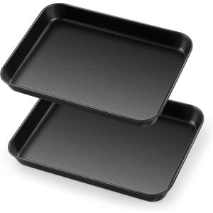 Herogo Baking Sheet Pan Set, 96.71 Inch Nonstick Carbon Steel Cookie Sheet Bakeware Set for Oven, Multipurpose Kitchen Cookware 2 Pack, Non Toxic & Heavy Duty & Easy Clean-Small (Matte Black)