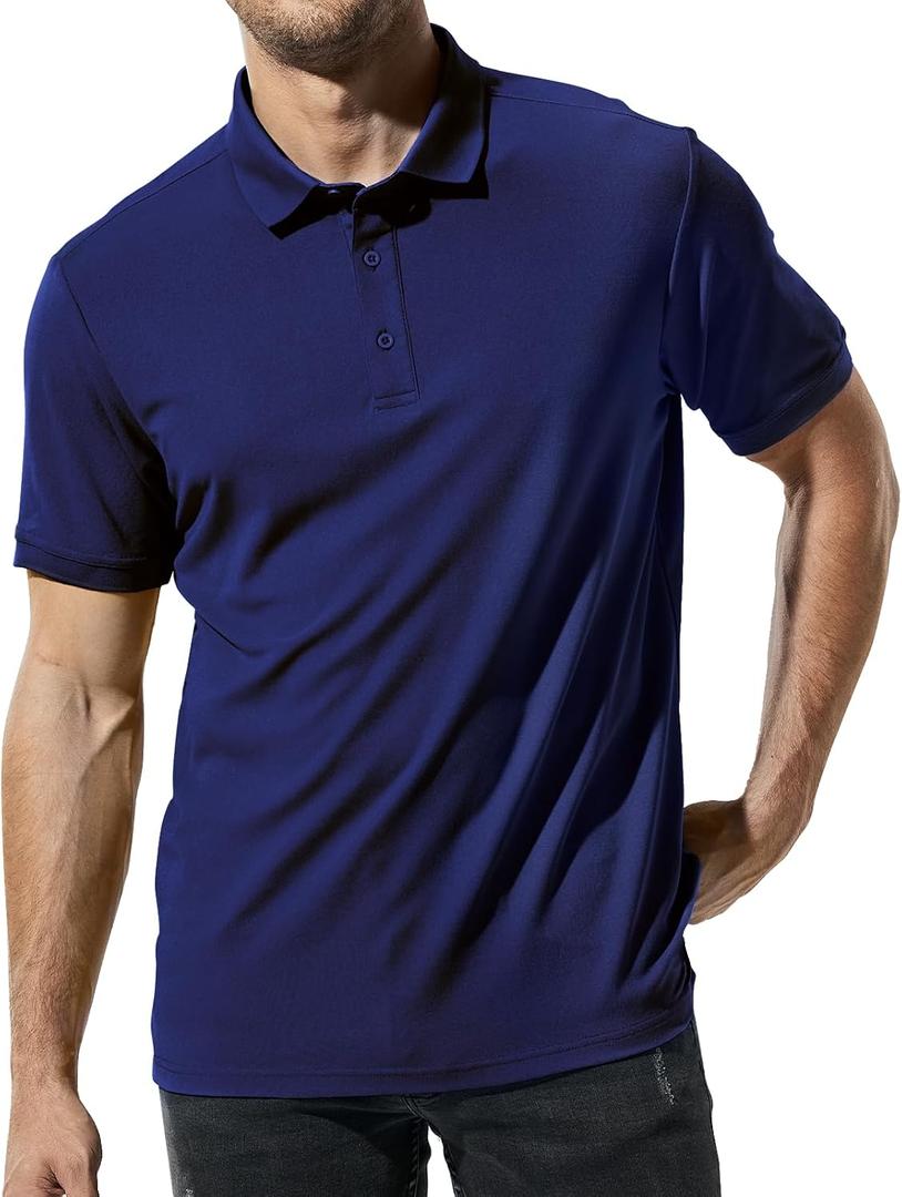 MIER Polo Shirts for Men Short Sleeve Quick Dry Polyester Collared Shirts Casual Golf Shirts, Moisture-Wicking (Blue, XL)