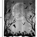 Halloween Shower Curtain Black Crow Bat and Dead Tree in Spooky Misty Forest Shower Curtain with Hooks, Scary Grey Full Moon Night Bathroom Curtains Shower Set Halloween Decor, 60X72Inches