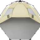 Oileus X-Large 4 Person Beach Tent Sun Shelter - Portable Sun Shade Instant Tent for Beach with Carrying Bag, Stakes, 6 Sand Pockets, Anti UV for Fishing Hiking Camping, Waterproof Windproof, Khaki