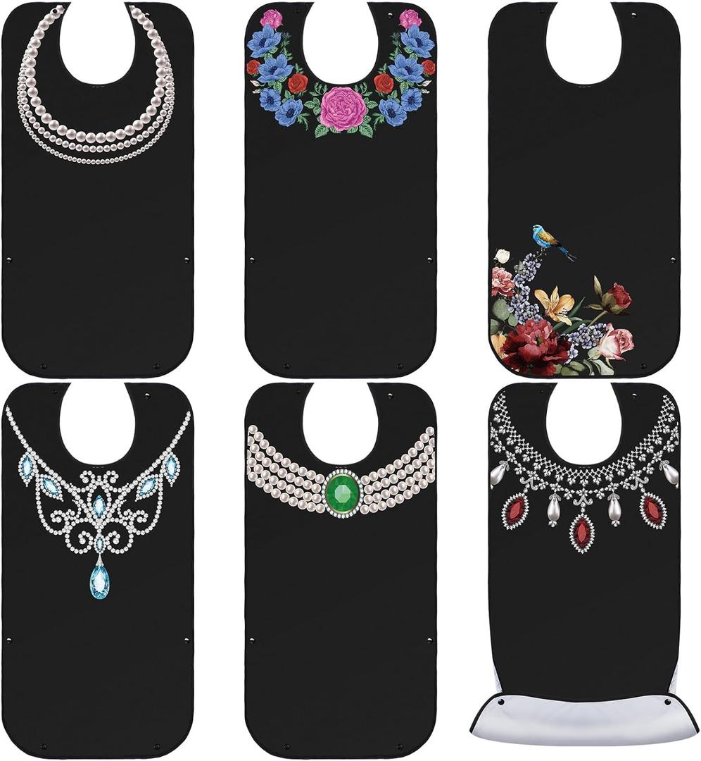 Janmercy 6 Pcs Adult Bibs for Women Washable Waterproof Bibs for Adults Clothing Protectors for Eating with Crumb Catcher Reusable Senior Elderly