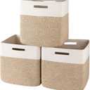 OIAHOMY 13 Kallax Inch Cube Storage Bins, 3-Pack Cotton Rope Woven Baskets for Organizing, Kallax Insert Storage Baskets for Shelves, Baby Nursery, Closet Organizer, 13*13*12.6IN, Brown & White