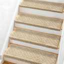 Bullnose Carpet Stair Treads 7 Pieces, 30"x9.5" Carpet Stair Treads for Wooden Steps Indoor with Bullnose Edge, Reusable Peel and Stick Non-Slip Carpet Stair Treads with Nosing, Beige Stripe Pattern