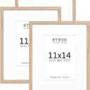 KTKDE 11x14 Picture frame Set of 3, 8x10 mat or 11x14 Without Mat,Nature Wooden Frame Real Glass 11 by 14 Studio Gallery for Wall Art, Poster Frame home Friends Wedding best gift (Natural Woodgrain)