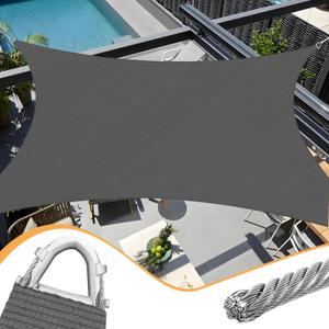 20' x 20' Dark Grey Rectangle Sun Shade Sail Outdoor Canopy Awning UPF50+, 95% UV Blockage, Sunshade with High-Strength Steel Cable Edges for Outdoor Patio Garden Backyard, 20' x 20' Pro