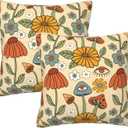 Yellow Orange Floral Boho Throw Pillow Covers 18x18 Set of 2 Cute Psychedelic Mushrooms Fun Decorative Pillow Covers, 70s Retro Funky Hippie Abstract Aesthetic for Home Decor Couch Bedroom