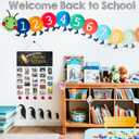 Back To School Decoration - 13'' x 5.5'' Pencil Welcome Wooden Sign With 5 Hanging Apples - Photo Hanging Display Picture Board with 30 Clips - Wall Art Classroom Wall Plaque Decor & Supplies - A05