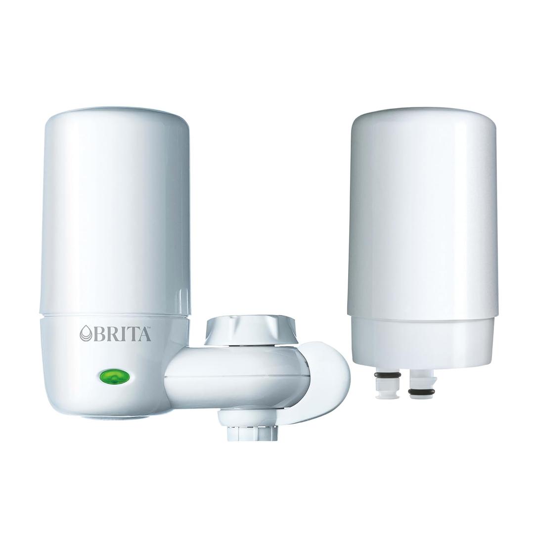 Brita Faucet Mount Water Filter System, White, No-Wait Filtration, Easy Install, Multi-Use Tap Water Filter for Kitchens, Bathrooms & Small Spaces 