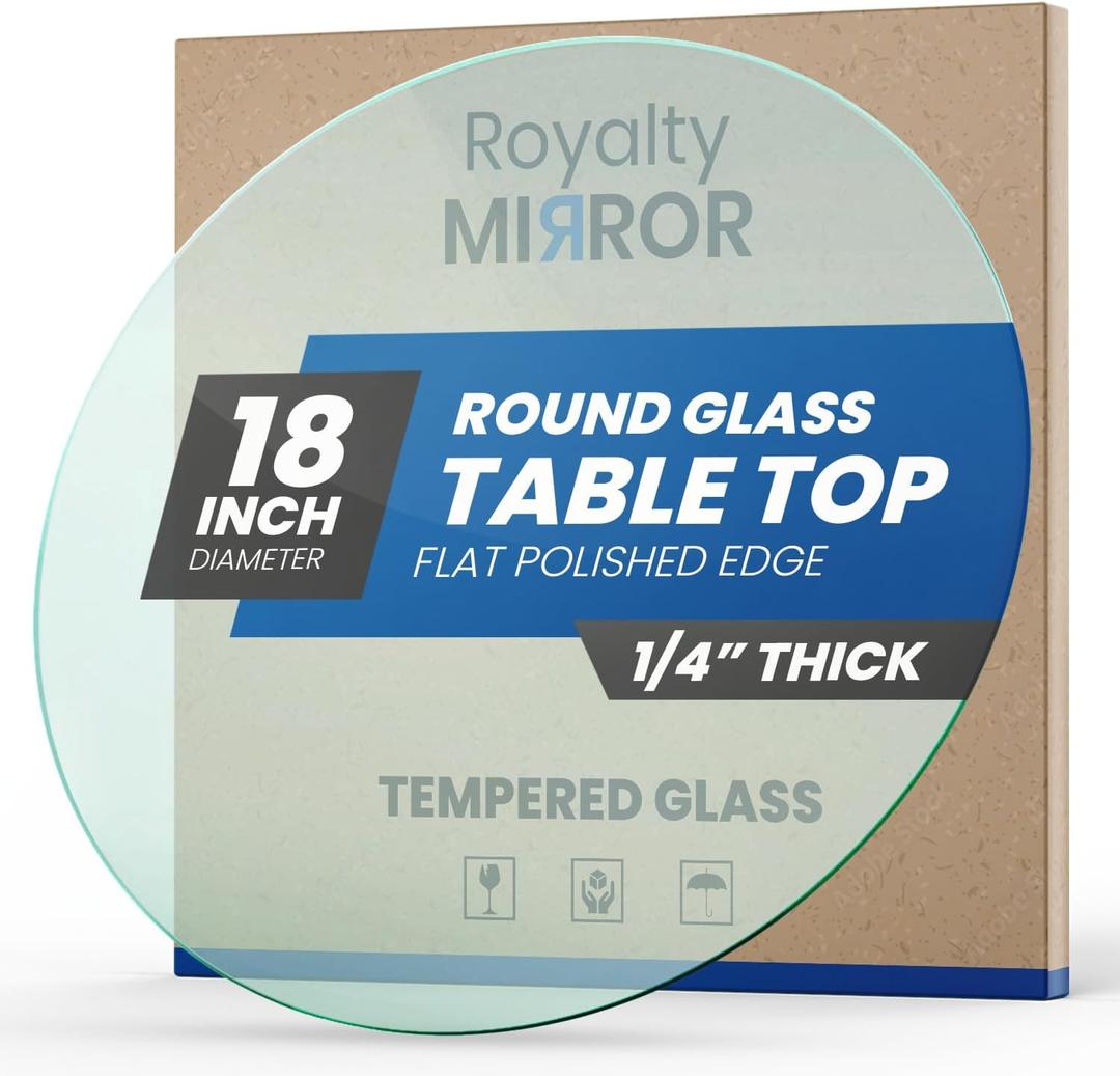 Royalty 18" Inch Round Tempered Glass Table Top  Clear Table Top Glass  Useful for Replacement, Tabletop Protector, Patio, Dining, Coffee, Desks - 1/4" Thick Flat Polished Edge