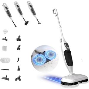 Steam Mop with 13 Accessories,Steam Cleaner for Home,Floor Scrubber spin mop for Hard Floors Deep Cleaning,30 Second Heat-Up,4 Washable Mop Pads for Home Use, 550ml Capacity (White)
