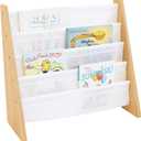 Humble Crew Kids Bookshelf, 4-Tier Front-Facing Book Display Organizer, Montessori Toddler Bookcase for Playroom, Bedroom & Reading Corner, Natural Wood/White
