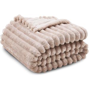 Super Soft Queen Blanket for Bed, Premium Silky Flannel Fleece with 3D Striped Jacquard Design, Lightweight and Cozy for Living Room, and All-Season Use, 90x90 Inches.Taupe
