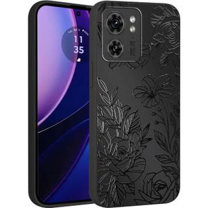 Cute Flower Floral Phone Case for Motorola Edge 2023 6.6", Aesthetic Coquette Black Pattern Print Design Case Soft Slim Shockproof TPU Protective Funda Cover for Women Girls
