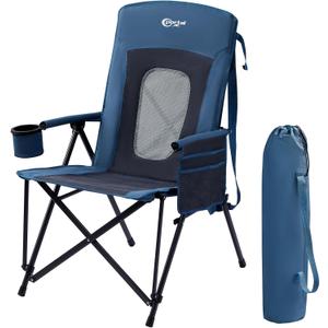 PORTAL Oversized Folding High Back Portable Lawn Chairs for Adults Outdoor Camp Sports Hunting Fishing Backyard with Hard Armrest Cup Holder Carrying Strap, Supports 400LBS, Blue