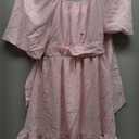 Girls Summer Dresses Square Neck Lantern Sleeve Tie Backless Ruffle A-Line Party Mini Dress, Medium, Pink