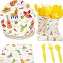 BLUE PANDA 144 Piece Let's Fiesta Dinnerware Set for Cinco de Mayo Party Supplies, Taco Tuesday Decorations (Serves 24)