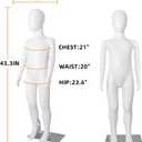 Kids Mannequin Full Body, Child Dress Form 43.3 Inches Adjustable Faceless Mannequin Torso, Realistic Detachable Manikin Body Display with Metal Base for Children, White Child 43.3 Inches