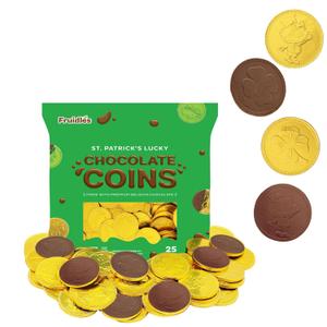 2 x St. Patrick's Day 25 Milk Chocolate Coins Lucky Gold Coins Foils, Shamrock Clover Leprechaun Premium Belgian Milk Chocolate Coins Bag Nut-Free (25-Pack) (EXP 06/08/27)