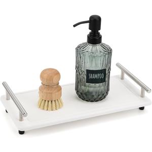 Segbeauty 12x6in Quick Dry Stone Sink Tray, Water Absorbent Instant Drying Diatomite for Bathroom, Countertop Organizer Rack Kitchen Caddy, Soap Dispenser Vanity Trays (White-silver)