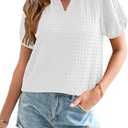 SHEWIN Womens Tops Casual Puff Short Sleeve Shirts Ruffle V Neck Loose Blouses Size XL