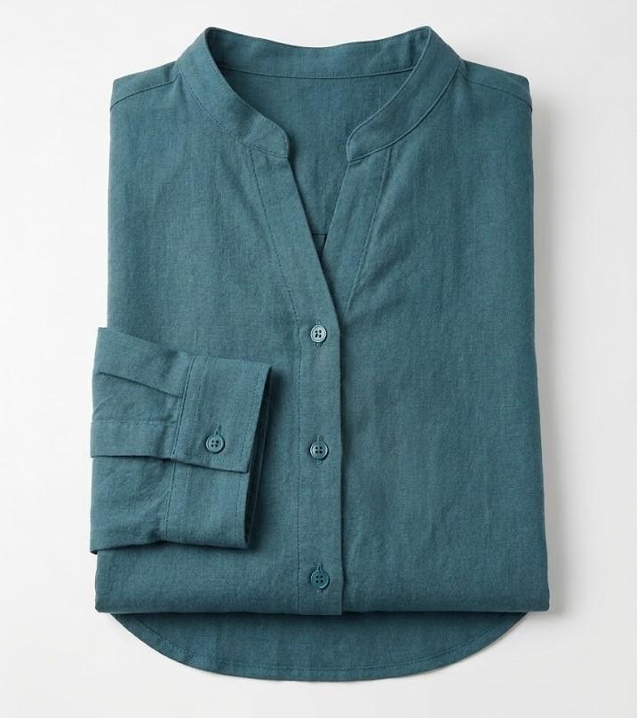 Women's Casual Linen Shirt, Comfortable Long-Sleeve, Size L