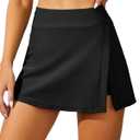Aqua Eve Women Swim Skirt Tummy Control Swimsuit Skirt with Built-in Shorts High Waisted Split Swim Bottom Black Large, Black 