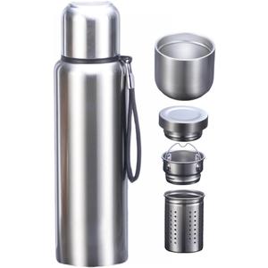 CDJ 34 oz Thermos with Tea Infuser Stainless Steel Vacuum Insulated Water Bottles with 2 Covers Flasks for Hot and Cold Drinks Large Coffee Bottle for Traval,Hiking,Camping