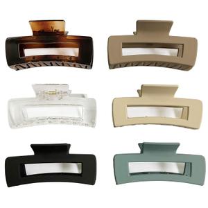 Rectangle Hair Claw Clips Large 4 Inch Matte Square Clear No Slip Big Jaw Clip Multi-Colored for Thick Hair Women, 6 Pack