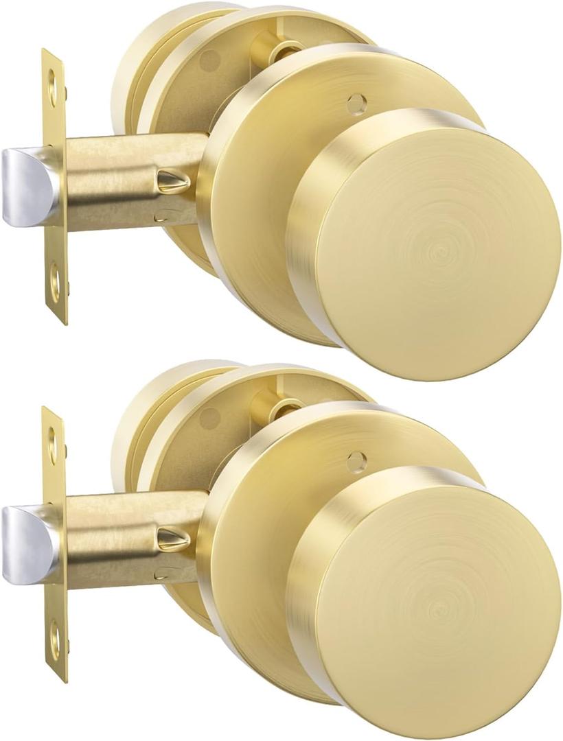 goldenwarm Gold Door Knobs Interior, Heavy Duty Zinc-Alloy Privacy Brushed Gold Interior Door Knobs, Brushed Brass Indoor Doorknobs for Bedroom, Bathroom (2 Pack)