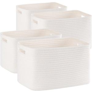 4 Pack Storage Baskets for Organizing, Woven Baskets for Shelves - Perfect for Toys, Books, Towels, and Clothes, Durable Gift Basket Bins Toy Storage, 12.7''L x9''W x7.8''H, White