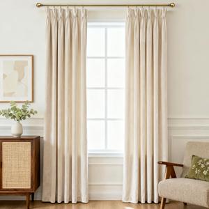 Triple Pinch Pleated Cream Velvet Curtains 120 inches Long Living Room Darkening Curtain Neutral Modern Farmhouse French Pinch Pleat Curtain Panel Heavy Thick Light Filtering Velvet Drapes for Bedroom (40"W x 120"L (Pack of 2))