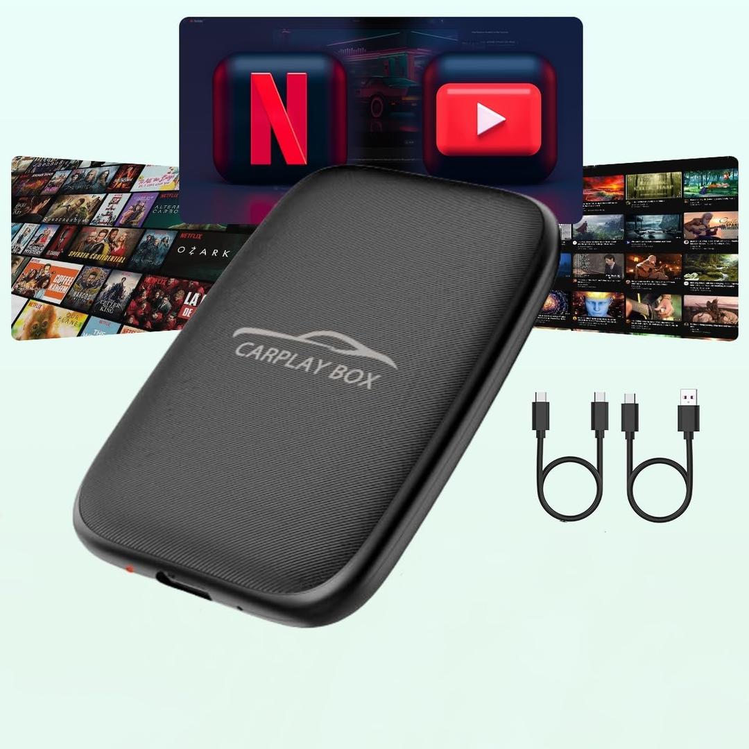 5-in-1 Wireless Carplay Adapter with Netflix YouTube TF Card, Android Auto Wireless Adapter and Apple CarPlay, Plug & Play, Easy Setup, Magic Video Ai Box for OEM Wired Apple Car Play Cars & iPhone