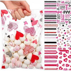 Blosssound 100 Pcs Valentines Day Gift Bags Bulk Valentines Plastic Bags Heart Candy Goodie Favor Treat Bags Valentines Day Party Decor for Valentines Day Wedding Anniversary Birthday Party Favors