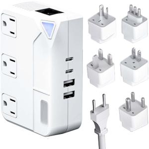 250W Conversion Plug, International Travel Converter with 2 USB and 2 USB-C Ports, lowering 220V to 110V for 100V-240V Areas and Different Countries Plugs Using US Electrical Devices