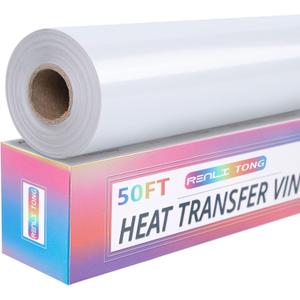 RENLITONG White Iron on Vinyl 12Inch by 50ft Roll HTV Heat Transfer Vinyl for T-Shirt HTV Rolls for All Cutter Machine - Easy to Cut & Weed for Heat Transfer Design