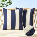 Allorry Outdoor Pillow Covers 20x20 Set of 2 Navy Blue Striped Decoration Throw Pillow Covers for Spring Summer Outdoor Waterproof Garden Patio Furniture Sofa Bed Home Decor JB007-D20