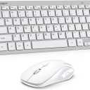 TECKNET Wireless Keyboard and Mouse Combo, Mini Cordless Computer Keyboard and Mouse Set 2.4GHz, Silent Adjustable 1600 DPI, Quiet Click, Lag-Free for Computer, Laptop, PC, Windows, Mac, Chrome OS(SS) (Silver White)