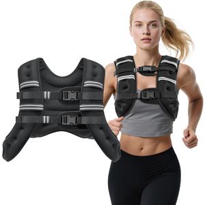 Weighted Vest, /12lb/ Weight Vest with Reflective Stripes for Men Women, Two Adjustment Straps for Workout, Strength Training, Running, Fitness, Muscle Building, Weight Loss (Black)