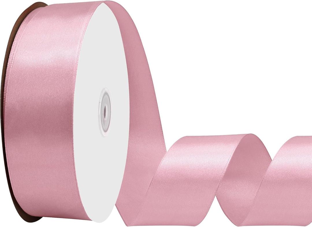 Dusty Pink Satin Ribbon 1-1/2 Inch x 100 Yards Fabric Ribbon Ideal for Gift Wrapping Flower Bouquet Crafts Weddings Floral Arrangements Bows