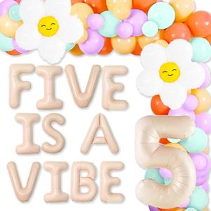 JeVenis Five is a Vibe Birthday Decorations 5th Birthday Decorations Groovy Daisy Foil Balloons for 60s 70s Five Year Retro Hippie Party Supplies Groovy Party Favors