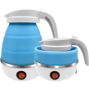 UpdateClassic Travel Portable Foldable Electric Kettle, 0.6L Small Collapsible Hot Water Boiler For Coffee Tea (Blue)