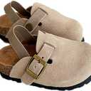 Kids Suede Clogs Toddler Clogs Boys Girls Sandals Cork Adjustable Buckle Mules (7-7.5 Toddler, Apricot)