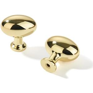 khtumeware 9 Pack 1-3/8 inch(35mm) Polished Brass Cabinet Knobs Dresser Knobs Oval Unlacquered Brass Drawer Knobs Kitchen Cabinet Hardware Egg Knobs for Dresser Drawers