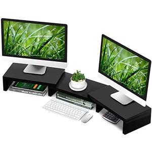 TAVR Dual Monitor Stand Riser Office Desktop Organizer Stand for 2 Monitors, Adjustable Length and Angle 3 Shelf, Extra Long Multifunctional Stand up to 43.3" fit Computer, Laptop, TV, Black TAVR Dual Monitor Stand Riser Office Desktop Organizer Stand for 2 Monitors, Adjustable Length and Angle 3 Shelf, Extra Long Multifunctional Stand up to 43.3" fit Computer, Laptop, TV, Black