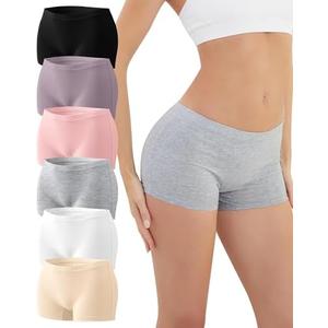 Sunm Boutique Cotton Boy Shorts Underwear for Women, Soft Womens Boxer Briefs, Moisture Wicking Boyshorts Panties 6 Pack, L