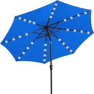 JEAREY 9FT Outdoor Patio Umbrella with Solar Lights, LED Lighted Pool Umbrella with Tilt and Crank, Outdoor Table Umbrellas for Deck, Yard & Market 